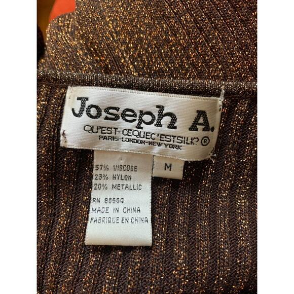 Y2K VTG Joseph A. Sweater M Metallic Bronze Thread Knit Ribbed Sexy Snug V Neck - Picture 11 of 11